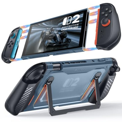 GolbinBox Hard Shell Case for Nintendo Switch 2 with Kickstand, Blue | Magnetic split design, aluminum stand, military-grade protection, detachable Joy-Con covers, for travel and commuting - color: Blue