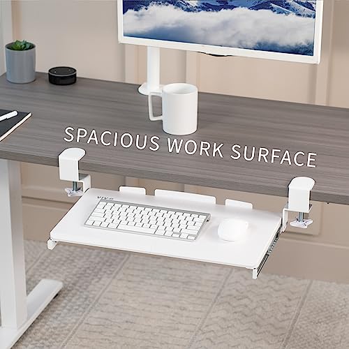 VIVO Small Keyboard Tray, Under Desk Pull Out with Extra Sturdy C Clamp Mount System, 20 (26 Including Clamps) x 11 inch Slide-Out Computer Platform Drawer, White, MOUNT-KB05ES-W | Keyboard Tray for Typing, Slide Out Platform, Extra Sturdy C-Clamp Mount S