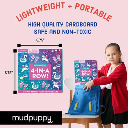Mudpuppy Unicorn Magic 4-in-a-Row! – Unicorn Version of Travel-Friendly Magnetic Board Game with Adorable Illustrations of Unicorns for Children Ages 5 to 10, 2 Players - style: Unicorn Magic