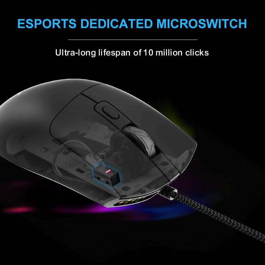 FOXXRAY SM-91 RGB Gaming Mouse, 60g Ultra-Lightweight Wired Mouse, 7200 DPI, 7 Programmable Buttons, Anti-Slip Side Grips, 6ft (1.8m) Braided Cable, Ergonomic Gaming Mouse for Windows/PC/Laptop