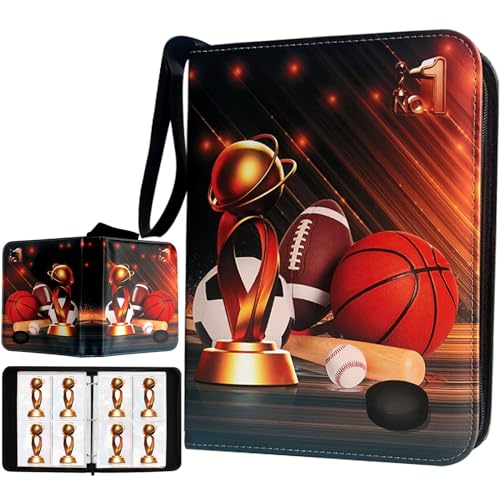 Sports Card Binder 400 Pockets Trading Card Binder with 50 Sleeves Fits 400 Sport Cards, Sports Card Holder Binder with Zipper, Soccer Football Baseball Basketball Hockey Card Gifts Collection Storage - color: Sports