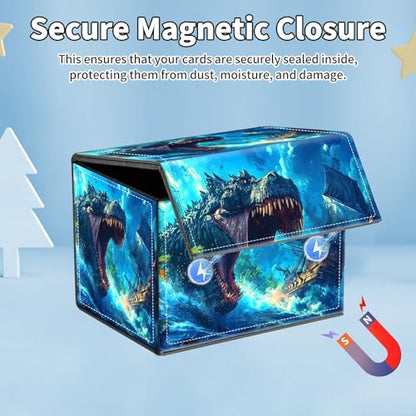 for MTG Commander Deck Box,Card Deck Box for Trading Yugioh MTG,Fits 100 Double Sleeved Cards,PU Leather Strong Magnet Case for Magic Commander TCG CCG,Dinosaur Ship Ocean - color: Dinosaur Ship Ocean