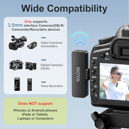 BOYA BY-V4 Wireless Microphones for Cameras DSLR Camcorder with Charging case, 12H Battery Life, 650ft Range, 4-Channel Omnidirectional Noise Canceling Lavalier Mic for Live Streaming Vlog - size: 4TX+3.5mm Jack+1CC