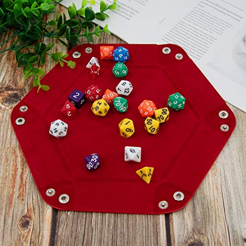 SIQUK 4 Pieces Dice Tray Hexagon Dice Rolling Holder Folding PU Leather Dice Trays for Dice Games Like RPG, DND and Other Table Games (Gray, Camel, Red and Black) - color: Gray, Camel, Red and Black