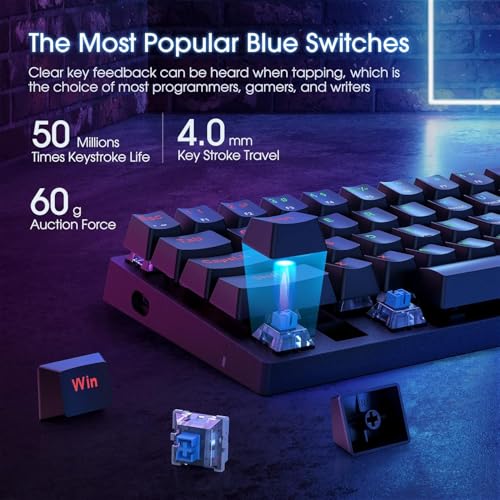 60% Wired Mechanical Gaming Keyboard with Blue Switches, LED Backlit | 61 Keys Ultra-Compact Mini Portable Office Keyboard for PC/Mac/Xbox, 18 LED Backlight, Easy to Carry On Trip, Black - color: Premium Black