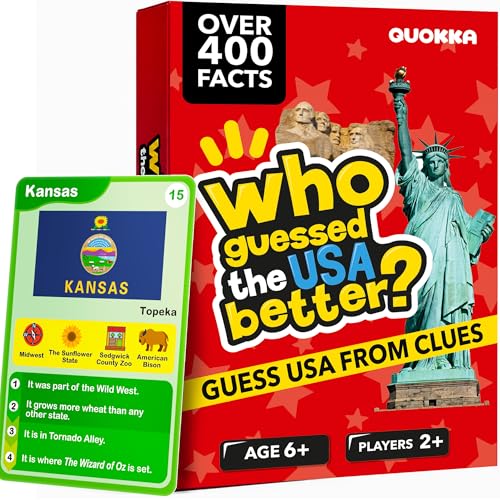 Quokka Who Guess It Better USA States – Educational Game with Visual Clues, Geography Learning Card Set, 50 Cards, Screen-Free Travel Game for Kids Ages 6+ - color: Usa