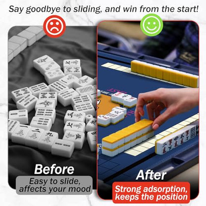 Mahjong Mat for Table 31.5''x31.5'', Non-Slip Mahjong Cloth Cover with Game Rules, Mahjong Tablecloth for Poker, Board Games Table Mat, Card Games, Tile Games, Dominoes (Blue)
