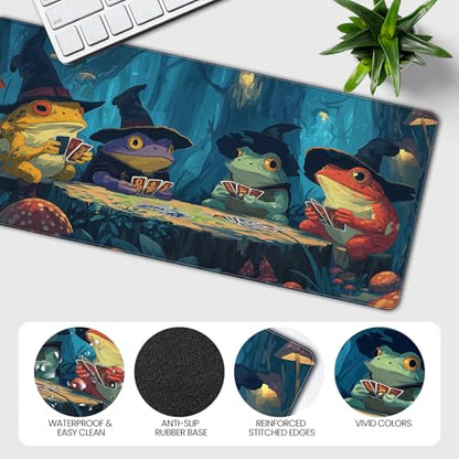 Anime Frog Playing Card Gaming Mouse Pad, Extended 35.4 x 15.7 Inches, Non-Slip Rubber Base, Stitched Edges,Water Proof， XXL Desk Mat - color: Anime Frog Playing Card Designs
