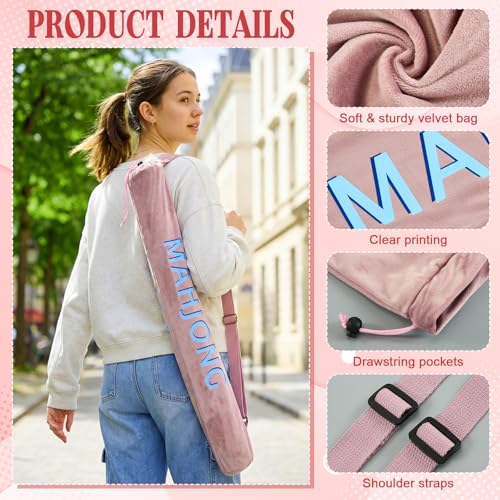 35 Inch Long Velvet Mahjong Mat Bag Cute Double Strapped Drawstring Mahjong Mat Holder Lightweight Carrying Bag for Board Games Outdoor Travel Storage-Mat Not Include(Purple,1 Pc) - color: Purple