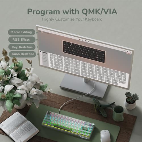 RK ROYAL KLUDGE R65 Wired Mechanical Keyboard, 60% Percent Creamy Gaming Keyboard Gasket Mount RGB Backlit with Programmable Knob, MDA Profile PBT Keycaps, QMK/VIA, Hot Swappable Linear Switch, Cyan - color: Cyan