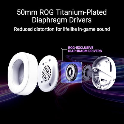ASUS ROG Pelta Wireless Gaming Headset with Detachable Mic – Tri-Mode (BT, 2.4GHz, USB-C) 50mm Titanium-Plated Drivers, 70Hr Battery, Ergonomic, Lightweight, for PC, PS5, PS4, Switch, Mobile - White - color: WHITE