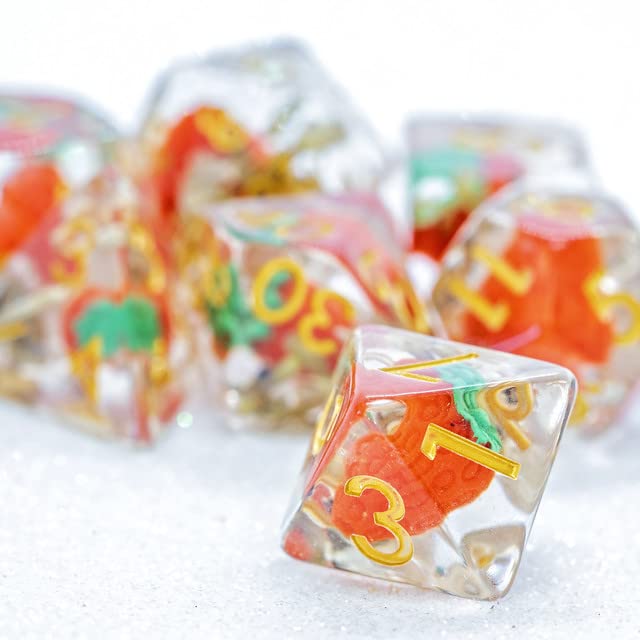 Sage's Portal Familiars and Reagents Resin DND Dice Set Polyhedral Dice Set for Dungeons and Dragons RPG Tabletop TTRPG (Magic Strawberries) - color: Magic Strawberries