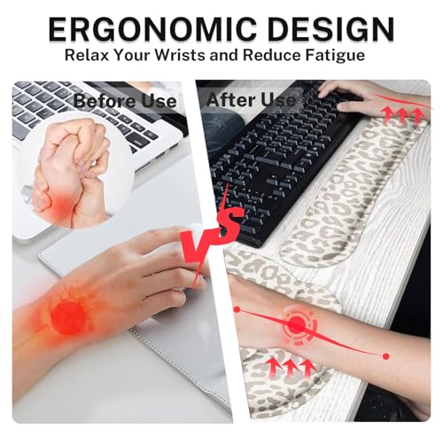 Ergonomic Mouse Pad Set with Wrist Rest, Leopard Animal | Skin Light Khaki Non-Slip Rubber Base Wrist Cushion Support and Coasters Mousepad with Wrist Support for Computer Keyboard - color: Light Khaki