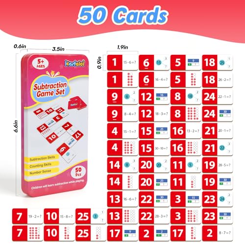 Kasfalci Subtraction Dominoes Set,Math Manipulatives Games for Kids,Counting Toys,Learning Games,Preschool Learning Activities,Homeschool Supplies,Kindergarten Classroom Must Haves,1st 2nd 3rd Grade - style: Subtraction