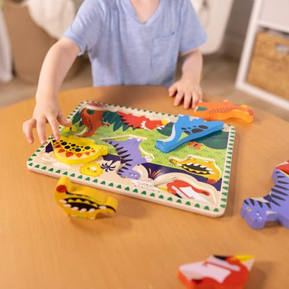 Melissa & Doug Dinosaur Wooden Chunky Puzzle (7 pcs) - FSC Certified | 7 Piece Set, Wooden Dinosaur Play Figures, Puzzle Board, Motor Skill Buiilding, Matching Play, Toddler Toys for Kids, Ages 2+ - size: 11.95 x 8.95 x 1.0, style: Dinosaur