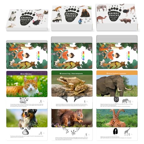 MEROCO Safari Animal Tracks Card Game, Farm Animal Flash Cards, Matching Game - Kids Science Learning Educational Toys for Homeschool, Preschool, Autism - 3 Years Old & Up - style: Triple Tracks Card Sets (70% Choose)