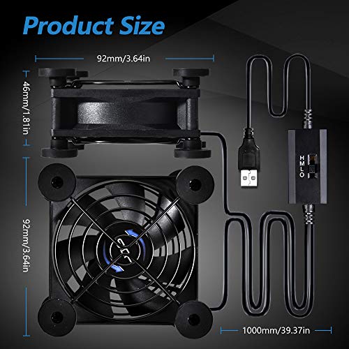 Dual 80mm USB Speed Control Fan, 5V Portable Cooling Fan for Flat-Screen TV Receiver Router DVR PlayStation Xbox Computer Cabinet Cooler