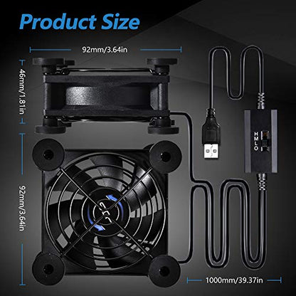 Dual 80mm USB Speed Control Fan, 5V Portable Cooling Fan for Flat-Screen TV Receiver Router DVR PlayStation Xbox Computer Cabinet Cooler