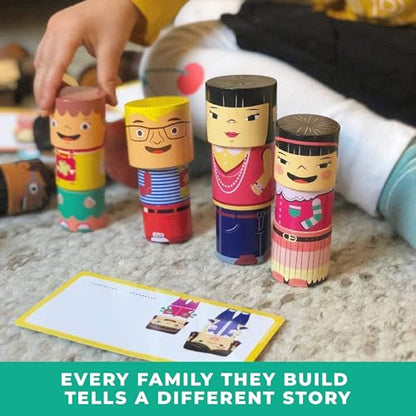 48-Piece Magnetic Wooden Figures with Activity Cards | Multicultural figures in four skin tones for preschool classrooms and child care, cards in English, French and Spanish - size: 48 Piece Set