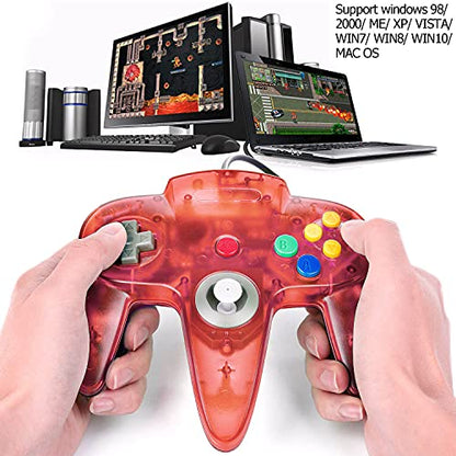 2 Pack Classic N64 Controller, Wired USB PC Game Pad Joystick, Bit USB Wired Game Stick Joy Pad Controller for Windows PC, MAC, Linux, Raspberry Pi 3, Sega Genesis (Clear Green/Clear Red) - color: Clear Green/Clear Red