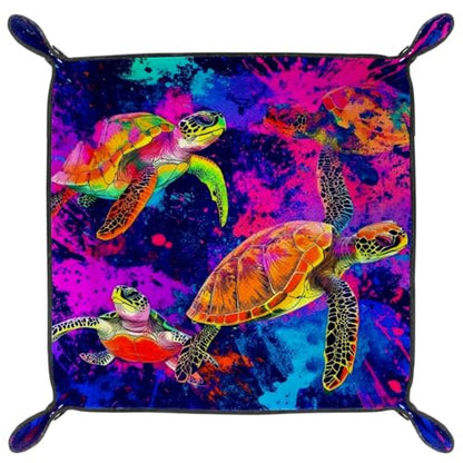 Dice Trays Turtles Tie Dye Holder Storage Box for Dice Games Like RPG DND, Leather Dice Holder Portable Folding Rolling Dice Tray, 16x16cm - color: Multi 5