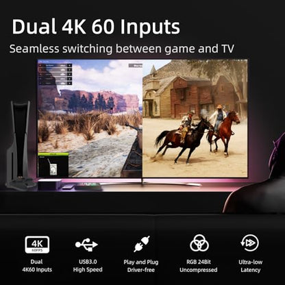Osee GoStream M2 Capture Card, Dual 4K HDMI Input Capture Card for Streaming, USB 3.0 Audio Video Capture Card Record in 1080P 60FPS Low Latency, Compatible with PS5/PS4/Xbox/Switch in OBS, YouTube