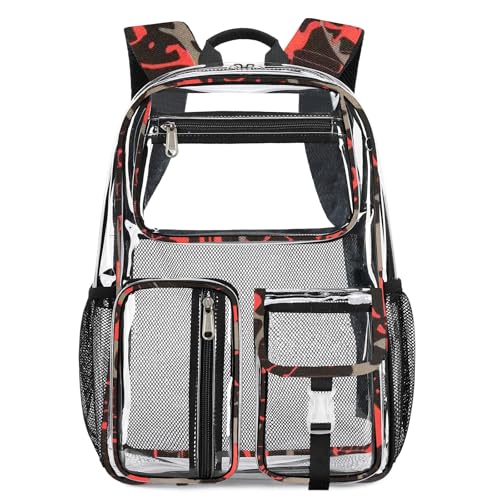 Cusangel Heavy Duty Clear Backpack,16.5 x12 x5inch TPU Large Capacity See Through Backpack for Sport Events,Travel (Red) - color: Red