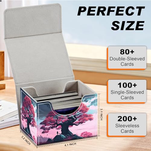DEGDFSGRCard Game Storage Box for TCG MTG Commander Deck Box Organizer Trading Card CaseMagnetic Closure Creative Pattern Up to 200 Cards, A Large Tree In Pink - color: A Large Tree In Pink