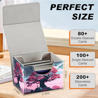 DEGDFSGRCard Game Storage Box for TCG MTG Commander Deck Box Organizer Trading Card CaseMagnetic Closure Creative Pattern Up to 200 Cards, A Large Tree In Pink - color: A Large Tree In Pink