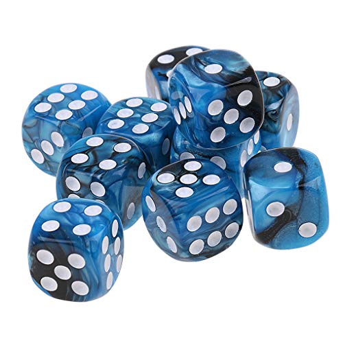 10PCS Polyhedral Dice D6 Dice 16mm Acrylic Dice Game Dice for RPG MTG DND Dice Table Games (Blue Black) - color: Blue Black