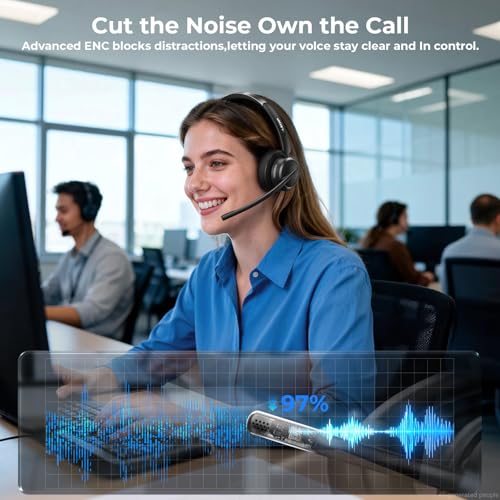 Wireless Headset with Mic for Work, USB A/C Dongle, Bluetooth 6.0 Headset with AI Noise Cancelling Microphone, Wireless Headphones with Mic Mute & 65H, Wireless Headset for PC/Computer/Laptop/Teams