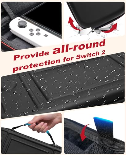 Switch 2 Case for Nintendo Switch 2 (2025)/Switch/OLED, 4-in-1 Bundle Kits for Switch 2, 3X Transparent Protective Cover+2X Screen Protectors+4X Thumb Caps, Accessories Set with Switch 2 Carrying Case - size: 4 in 1 Bundle Kit-Black