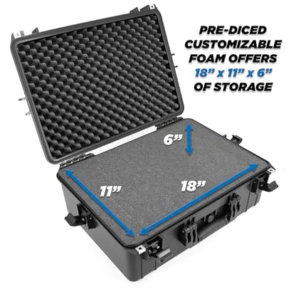 CASEMATIX 23" Waterproof Hard Case with Customizable Foam for Electronics, Tools and Accessories - Hard Shell Plastic Case with Pre-Diced Travel Case Foam Interior - size: 23"