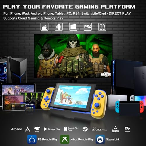 arVin Wireless Game Controller for iPhone 15/15 Plus/15 Pro/15 Pro Max/14/13/12/iPad/Android/Samsung Galaxy 23/22/21/Tablet/Switch/PS4/PC Gamepad with Hall Effect Joystick/Turbo/6-Axis Gyro/Vibration - color: Yellow&Blue, size: Standard Version(D6)