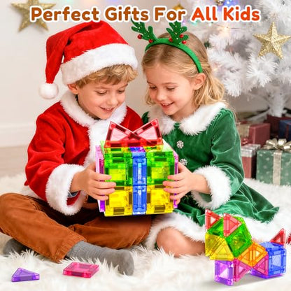 60PCS Mini Magnetic Tiles for Kids Ages 3-5 4-8 with Iron Box Travel Magnet Building Kids Toys for 3 4 5 6 7 8 Year Old Boys Girls Toddler Creativity Construction Sensory Valentines Birthday Gifts