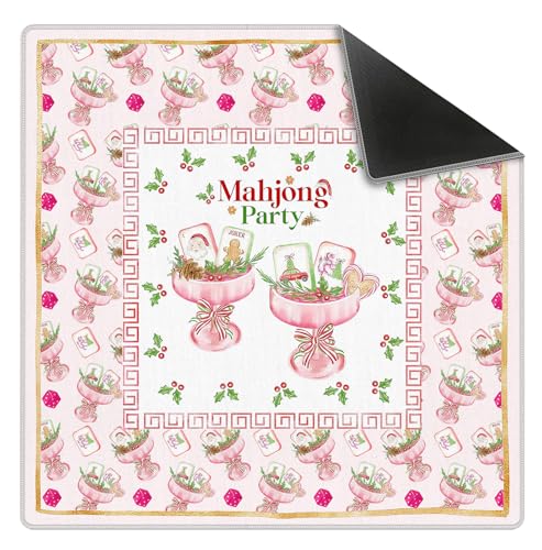Pink Christmas Mahjong Mat 31.5" x 31.5", Red Christmas Bow Cocktail Non-Slip Noise Reduction Mahjong Table Cover Accessories and Supplies for Dominoes Poker Card Board and Tile Games Gifts - color: Red Christmas Bow