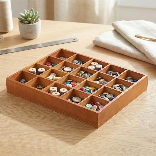 FUNSUEI 3 PCS Multi Compartment Wooden Tray, Grid Display Wood Serving Tray with 20 Sections, Wood Drawer Organizer Divided Snack Storage Box for Jewelry, Card Sorting, 14x11x2 Inch Brown - size: 3 PCS 20 Sections
