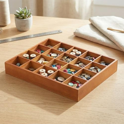 FUNSUEI 3 PCS Multi Compartment Wooden Tray, Grid Display Wood Serving Tray with 20 Sections, Wood Drawer Organizer Divided Snack Storage Box for Jewelry, Card Sorting, 14x11x2 Inch Brown - size: 3 PCS 20 Sections