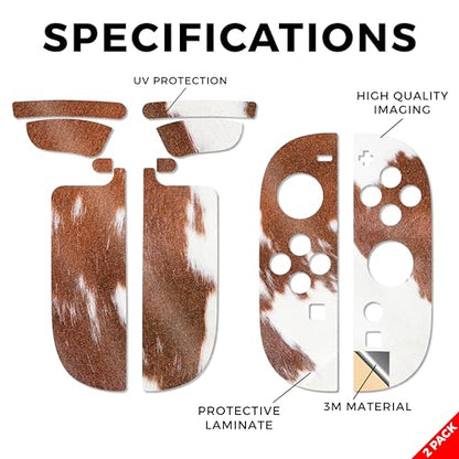 Glossy Glitter Gaming Skin Compatible with Nintendo Switch 2 Joy-Con Controller 2 Pack - Cow Hide - Premium 3M Vinyl Protective Wrap Decal Cover - Easy to Apply | Crafted in The USA by MightySkins - color: Cow Hide, size: 2 Pack of Joy-Con Skins, style: G