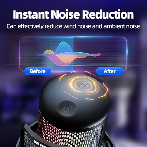 MRSDY USB Gaming Microphone for PC with Noise Reduction, Mute, Gain, RGB | Condenser Mic, Headphone Jack, Suitable for PC, Computer, PS4, PS5, Mac, Streaming, Podcasting, Recording, YouTube, Discord