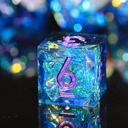 DND Resin Sharp Edge Polyhedral Dice Set,for Dungeons and Dragons RPG MTG Table Games,7 Pcs Handmade Gemstone Dice Set - color: Frost Gem