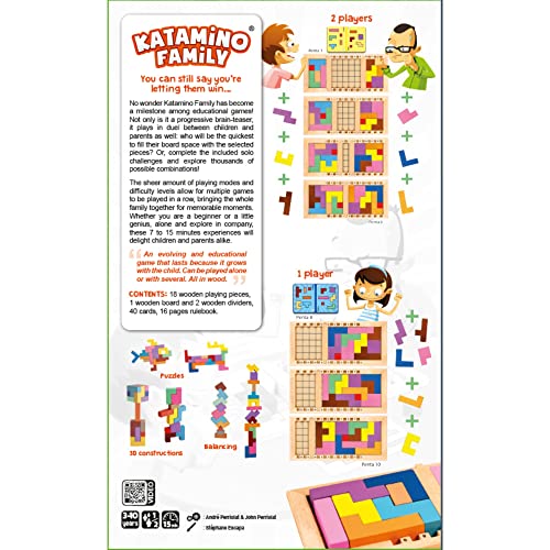 Katamino Family | Wooden Brain Teaser Puzzle Game for Kids and Parents | Educational Board Games for Toddlers and Kids of All Levels | Over 1000 Pentomino Combos | Ages 3+ | 1-2 Players | 10 Min