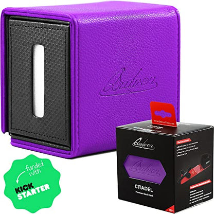 Quiver Time Purple Citadel Deck Block for Magic: the Gathering Cards - TCG 100+ Premium Commander Deck Box, MTG Deck Box for Cards, Dice & Tokens, Custom Divider, Magnetic Closure - color: Purple
