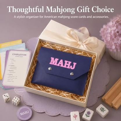 Gjinxi PU Leather Mahjong Card Holder Pouch for Cards, Mahjong Rule Card Cover Protective Clutch Case Accessories with Secure Closure for Lover Playing Game Night Party Travel Women Men Gift