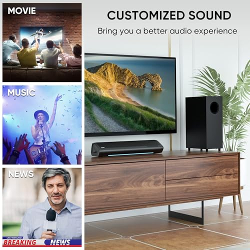 Saiyin Sound Bar with Subwoofer, Home Theater Surround System for TV PC | 5" Subwoofer, Dual Bass Reflex Ports, Support Optical/AUX/Bluetooth 5.3 Input, Adjustable Bass, With Volume Indicator