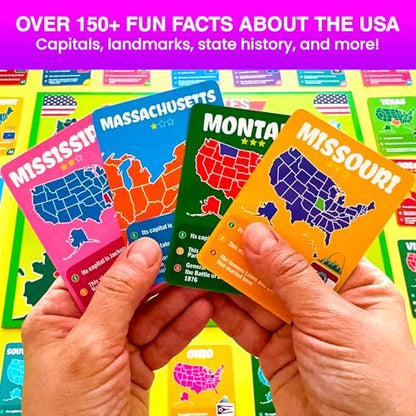 QUOKKA States of America Board Game for Kids Ages 8-12 and Families – Learn US States, Capitals, Landmarks & Fun Facts – Trivia Game with 50 Cards & Map Board – Educational Game for Classrooms or Home - color: 6. Usa Board Game