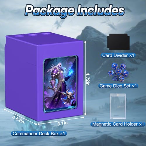 Proijeut Mtg Deck Box with Life Counter, Commander Deck Box Fits 100 Double-Sleeved Cards, Magic Card Storage Box with Commander Display & Dice Tray, Fit for MTG, TCG, CCG (Purple) - color: Purple