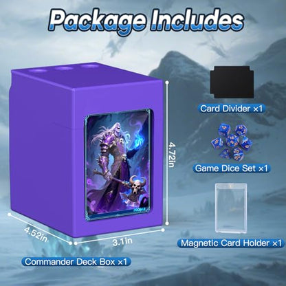 Proijeut Mtg Deck Box with Life Counter, Commander Deck Box Fits 100 Double-Sleeved Cards, Magic Card Storage Box with Commander Display & Dice Tray, Fit for MTG, TCG, CCG (Purple) - color: Purple