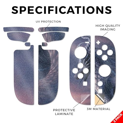 Glossy Glitter Gaming Skin Compatible with Nintendo Switch 2 Joy-Con Controller 2 Pack - Dragon Fantasy - Premium 3M Vinyl Protective Wrap Decal Cover - Easy to Apply | Made in The USA by MightySkins - color: Dragon Fantasy, size: 2 Pack of Joy-Con Skins,