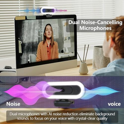 2k Webcam with Ring Light/Microphone,PC Gaming Computer Camera | PC Webcam with RGB Light/Cover/Tripod,Autofocus,65°FOV,Plug and Play USB C Web Camera for Laptop Streaming/Zoom Meeting